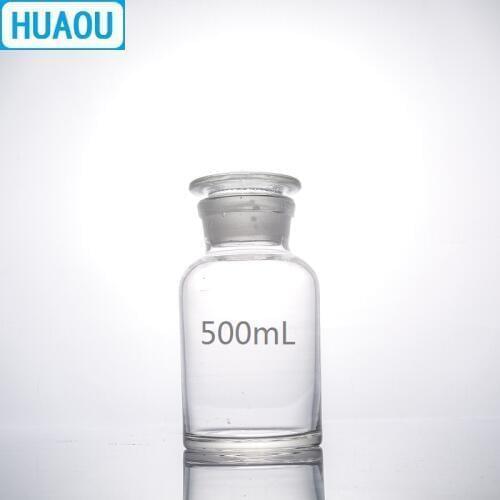 HUAOU 500mL Wide Mouth Reagent Bottle Transparent Clear Glass with Ground in Glass Stopper Laboratory Chemistry Equipment