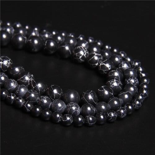 Smooth Natural Stone Black Turquoises Howlite Beads Round Loose Beads 15" Strand 6 8 10MM Pick Size For Bracelet Necklace Making