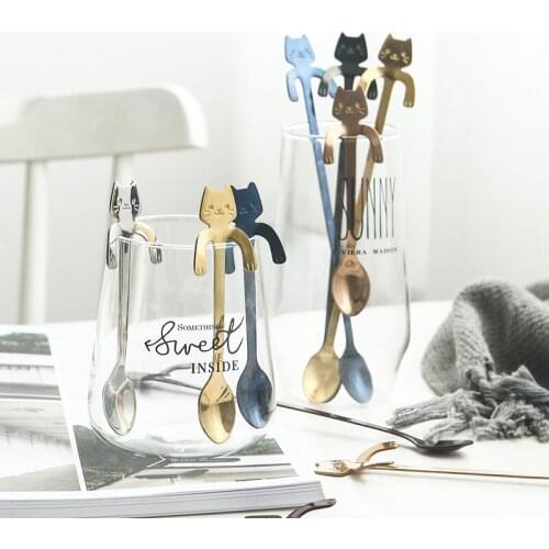 Stainless steel coffee tea spoon creative cat long handle mini spoon tableware tableware kitchen gadget