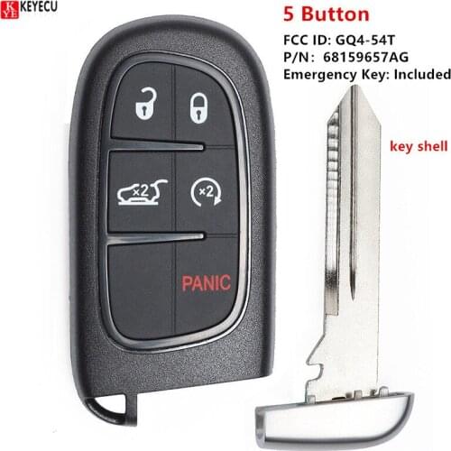 Keyecu New Smart Remote Key Fob Shell Case 5 Button Pad Cover for Jeep Cherokee Ram 1500 2500 3500 FCC: GQ4-54T P/N:68159657AG