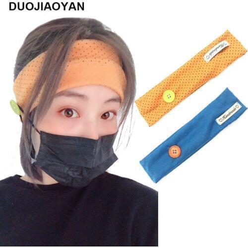Yoga hair band with Mask Button Women Solid Color Headband Elastic Head Wrap Hair Band Bandana Dropshipping