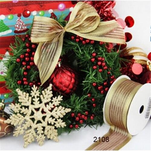 Wholesales Satin edge striped organza gift packaging wired edge ribbon 25yards roll