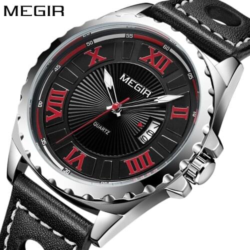 Top Brand Megir Mens Watches Luxury Sport Quartz-Watch pu Leather Strap Clock Men Waterproof Wristwatch relogio masculino clock