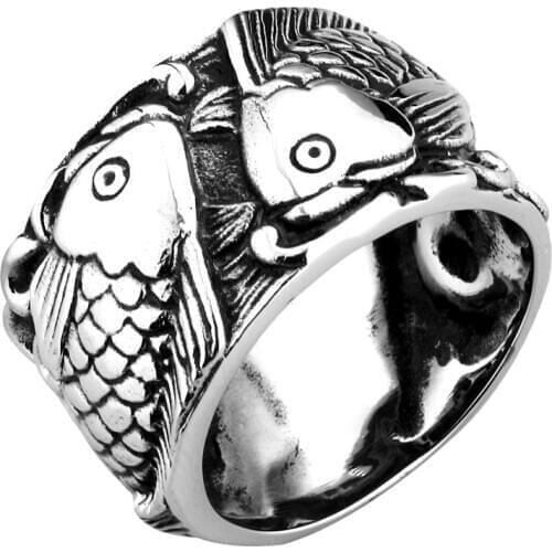 Stainles steel Embossed Fish ring casting biker Ring men women Fashion Personality Animal Jewelry