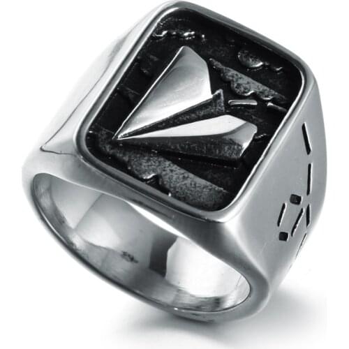 MKENDN High Quality Stainless Steel Airplane Ring for Men Pilot & Flight Attendant Gift Punk Ring Aviation Lover Gifts