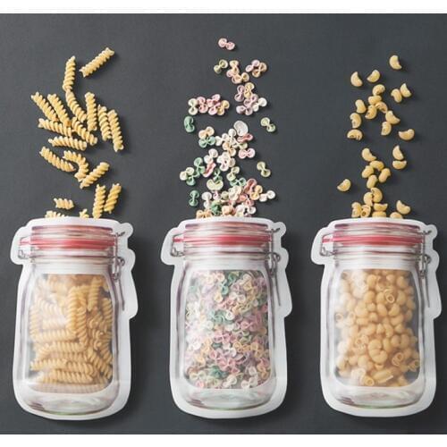 Reusable Mason Jar Bottles Bags Nuts Candy Cookies Bag Seal Fresh Food Storage Bag Snacks Zipper Sealed Kitchen Organizer