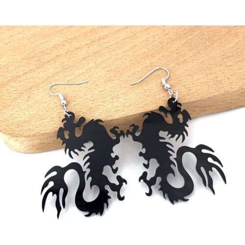 Unusual Black Dragon Geometric Earrings for Women Grunge Dangle Party Cute Cool Woman Earring Vintage Aesthetic Earring Jewelry
