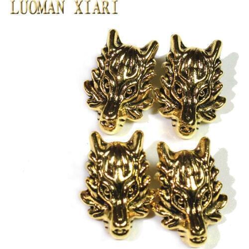 Wholesale 10/20Pcs Lot Vintage Dragon Head Alloy Spacers Golden Beads Charms DIY For Jewelry Making Bracelet l 13*18 mm