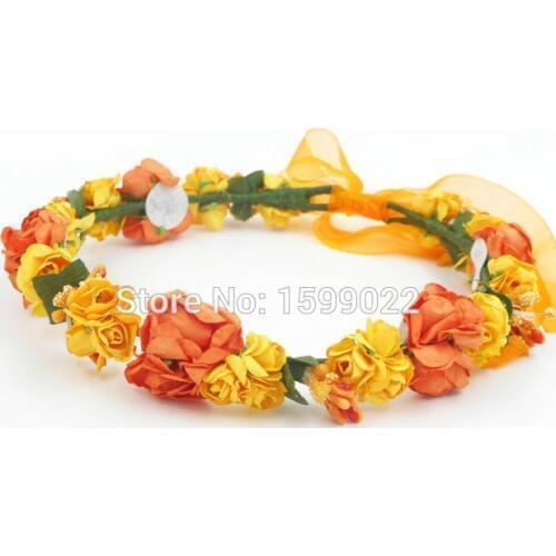 Fall Wedding Orange Flower Headband Girls Hair Accessories Boho Headwear Bridesmaid Floral Halo Diy Head Crown Party Headdress