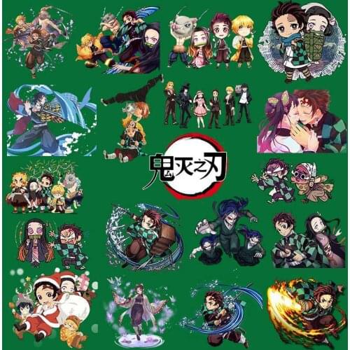 Popular Anime Demon Slayer Heat Transfer A-level Patches For Schoolbag Jeans Tshirt Stripes washable Stickers On Clothes Decor