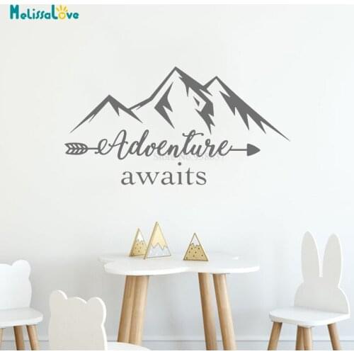 Adventure Awaits Inspirational Quote Sticker Mountain Wall Decals Nursery Decoration Wallpaper BA555