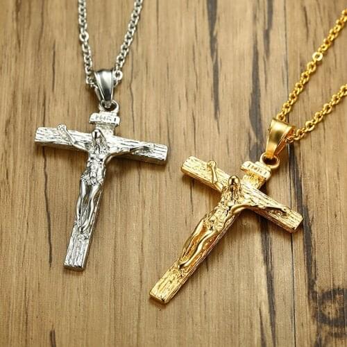 Religious Classic Jewelry Gifts Cross Necklace Stainless Steel Crucifix Jesus Piece Cross Pendant Necklace for Women Men