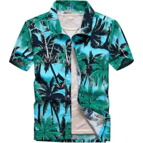 Summer New Mens Printed Beach Short-Sleeved Shirt Beach Quick-Drying Loose Shirt Hawaiian Vacation Travel Clothes