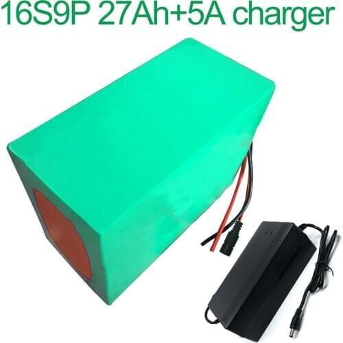 With 5A charger 60V 27Ah 16S9P 18650 Li-ion Battery electric two Three wheeled motorcycle bicycle ebike 205*160*140mm