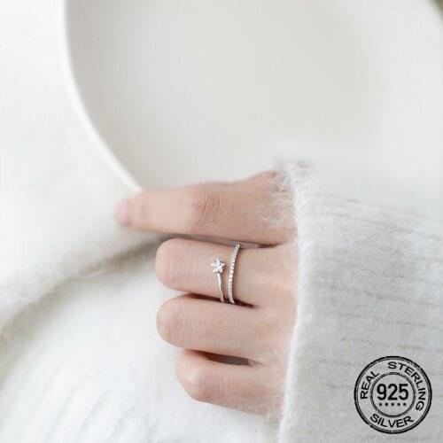 S925 Silver Open Irregular Star Zircon Rings For Women Korean Simple Fashion New Trendy Hot Lady Student Party Jewelry INEFFA