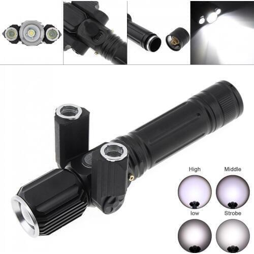Super Bright 2000 Lumens 300m Rechargeable Flashlight Waterproof Zoomable with 2 Wing Lights and 4 Lighting Modes LED Torch