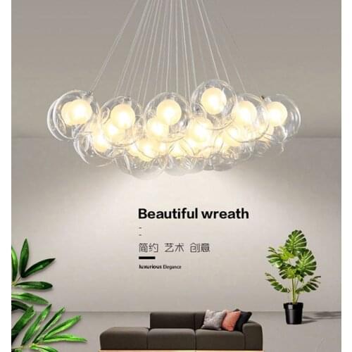 Glass Bubble ball LED Chandelier post-modern personality bedroom living room bar restaurant clothing store magic bean chandelier