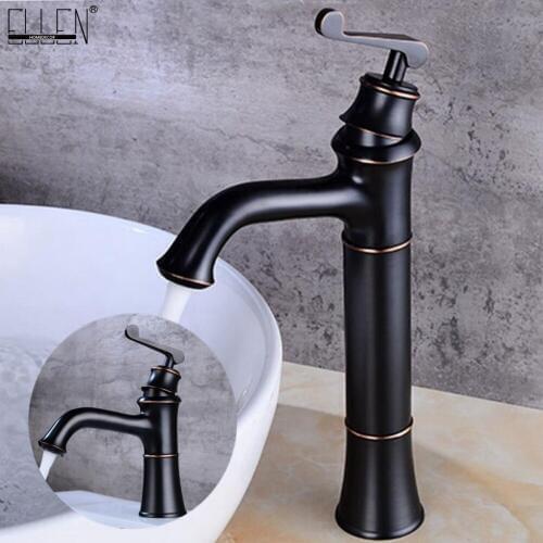 Vidric Black Faucets Bathroom Vessel Sink Mixer Tap Oil Rubble Bronze Water Basin Faucet Deck Mounted Single Handle ELF1403B