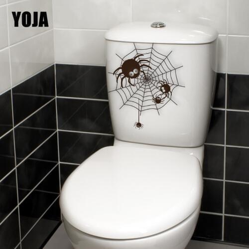 YOJA 19.8X22.3CM Cartoon Spider Web Black Spider Pattern Toilet Sticker Home Wall Decal Decor T5-1122