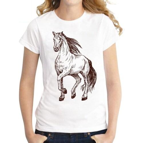 Womens T-shirt Summer Harajuku Short-sleeved O-Neck Horse Print Casual Print T-shirt Tee Women