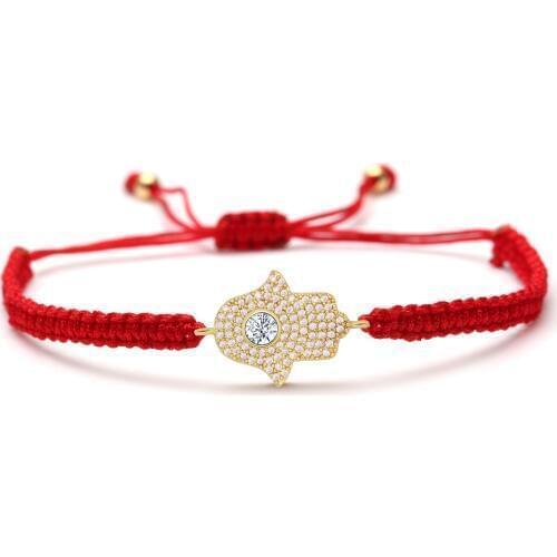 White Zircon Crystal Fatima Hand Lucky Charm Bracelet Women Men 2019 New Fashion Copper Hamsa Hand CZ Stone Macrame Jewelry Gift