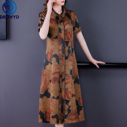 Pearl Satin Fragrant Cloud Yarn Silk Dress Female 2021 Summer New Mulberry Silk High-end Temperament Shirt Dress Party Vestidos