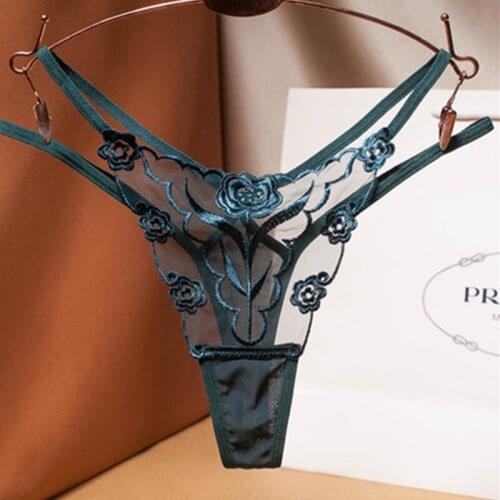 Women Sexy Lingerie Temptation Embroidery Perspective Low Waist Low Waist Sex Ladies T Pants G-String Female Underwear