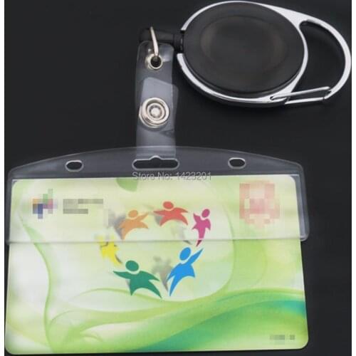 2 Pcs/ Lot Half Card Frosted Rigid Plastic Badge Holder + Oval Reel Retractable Server Waiter easy to POS Access Swipe Card