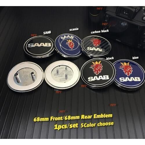 1pcs 68mm Blue SAAB car front hood bonnet emblem rear emblem badge sticker for 03-10 Saab 9-3 9-5 93 95 9000 decals carbon label
