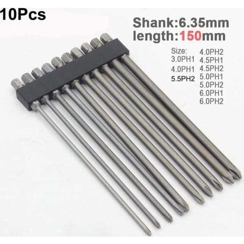 10Pcs 150mm long Hex Shank Magnetic Phillips Cross Screwdriver Bit Electric Screwdriver Head