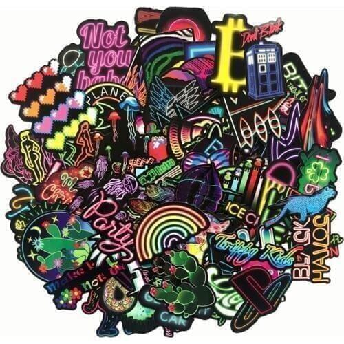 100PCS Neon Light Sticker Anime Icon Animal Cute Decals Stickers Gifts for Children to Laptop Suitcase Guitar Fridge Bicycle Car