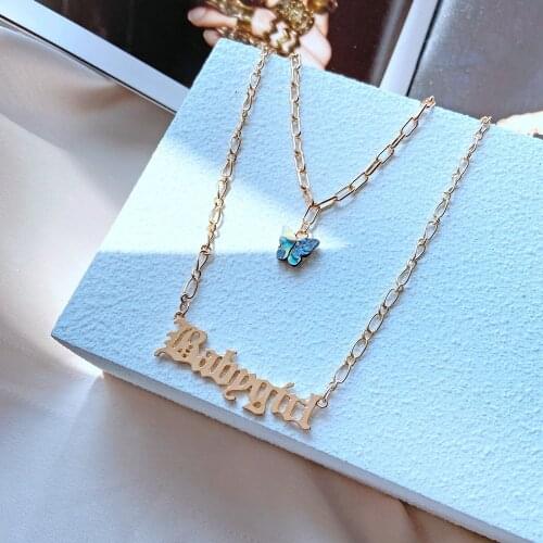 Bohemian Cute Butterfly Choker Necklace for Women Street Style Statement Necklace Gold Color Letter Necklace Jewelry