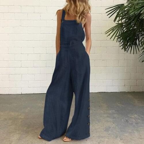 2021 Women Sleeveless Jumpsuit Rompers Wide Leg Pants Long Trousers Suspenders Playsuits Plus Size