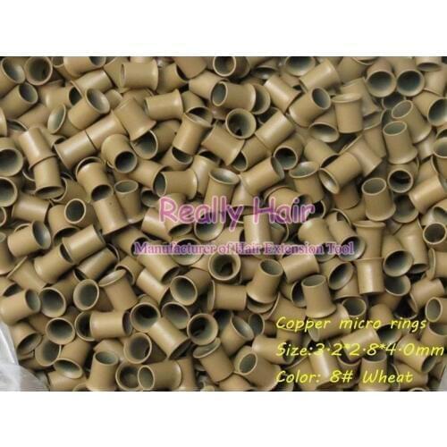 3.2*2.8*4.0mm 8#Wheat 1000pcs copper flared ring easily locks/copper tube micro link/ring /bead for i tip hair extension