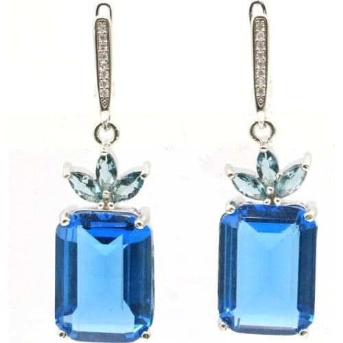44x13mm Jewelry Set 18x13mm Created Violet Tanzanite London Blue Topaz CZ For Women Daily Wear Silver Earrings Pendant