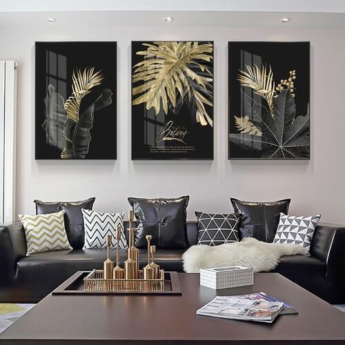 Abstract Golden Leaves Canvas Painting Nordic Plant Leaf Poster Wall Art Painting Pictures For Living Room Modern Home Decor
