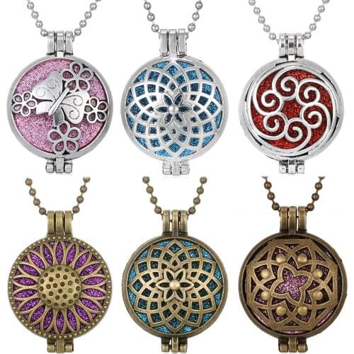 Aromatherapy Jewelry Bronze Aroma Diffuser Necklace Flower Butterfly DIY Perfume Essential Oil Diffuser Locket Pendant Necklaces