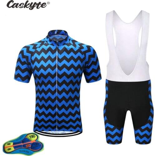 Caskyte 2021 Blue Cycling Jersey 19D Pad Bib Shorts Bicycle Clothing Quick Dry Men Pro Maillot Ciclismo Hombre