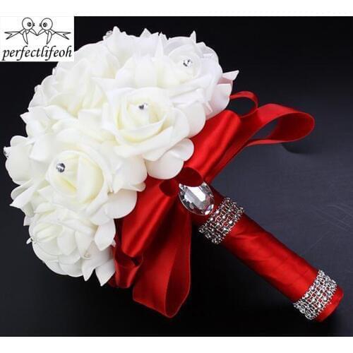 Perfectlifeoh Color Petal With Crystal Artificial Wedding Bridesmaid Bouquet Bouquet De Mariage
