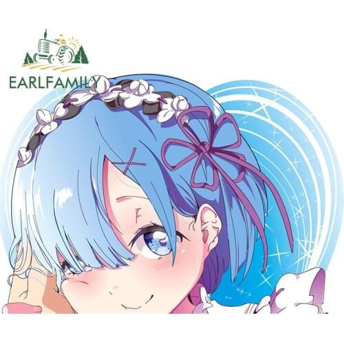 EARLFAMILY 13cm x 9cm for Anime Re ZERO Rem Vinyl Car Stickers Personality DIY 3D Anime Decal Waterproof Scratch-proof Decor