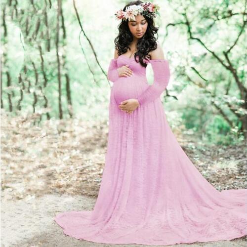 Lace Maxi Gown Maternity Photography Props Pregnancy Dress Maternity Long Sleeve Dresses For Photo Shoot Pregnant Women Dress