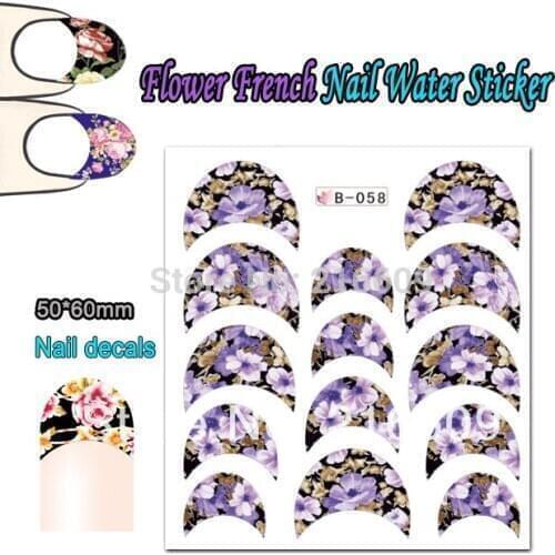 Fashion 22Sheets/Lot 11 Styles French Roundness Flower Nail Sticker Colorful Nail Art Water Transfer Decals Sticker B056-066
