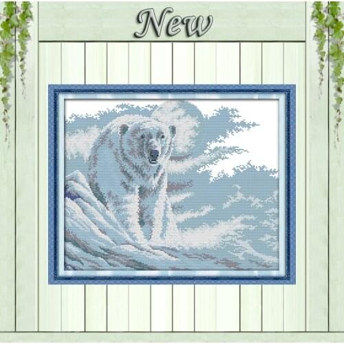 Polar bear,Count Printed on canvas DMC 11CT 14CT Cross Stitch kits,Needlework Set Embroidery,winter snow animal Style Home Decor