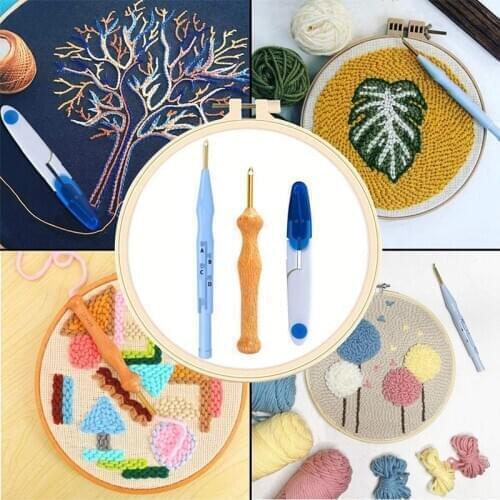 Punch Needle Tool Emebroidery Punch Needle Sets with Hoop for DIY Embroidery Kits for Lothing Pillows Rugs Wall Hanging