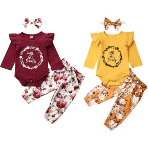 Toddler Girl Clothes Newborn Baby Girl Clothes Letter Bodysuit Cotton Jumpsuit Long Pants Outfits Set 0-24M