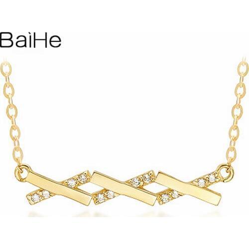 BAIHE Solid 18K Yellow Gold 0.06CT Round Natural Diamonds Women Trendy Engagement Gift Fine Jewelry Simple diamond Necklaces