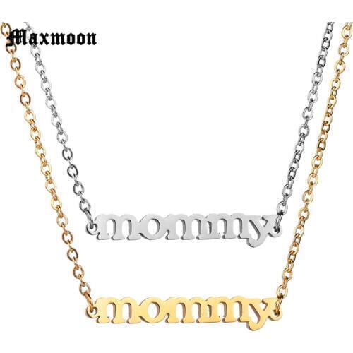 Maxmoon Love Mom Necklaces Pendants Silver Color/Gold Chain Stainless Steel Custom Letter Personalized Mommy Choker Necklace