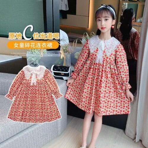 Girls' dresses spring and autumn floral dresses big childrens long-sleeved skirts princess dresses Korean style long skirts
