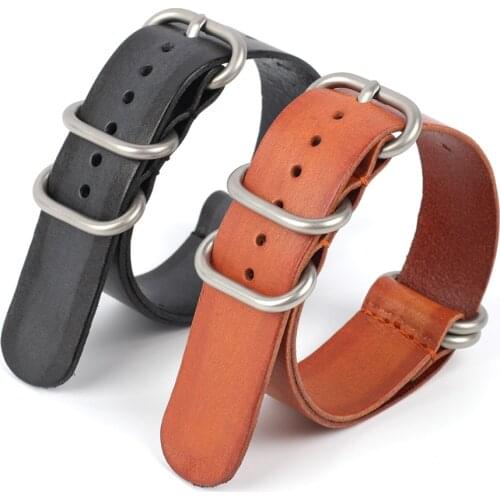 Genuine Leather Nato Watch Band 20mm 22mm Brown Black Zulu Strap Replacement for Tissot Watch
