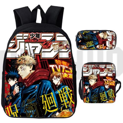 Mochila 3D Print Jujutsu Kaisen Backpack Men Canvas Zipper Rucksacks Notebook Shoulder Bag Schoolbag Pencil Case Women Travelbag